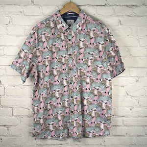 Ditch Plains Ricky Singh Men’s 2XL Novelty Bird Parrot Graphic Shirt Button Up